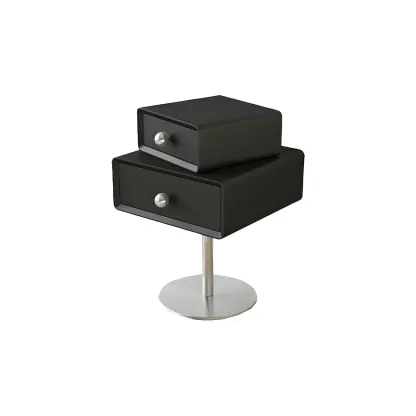 Modern Metal Wood Rotatable 2-Drawer Nightstand Image - 9