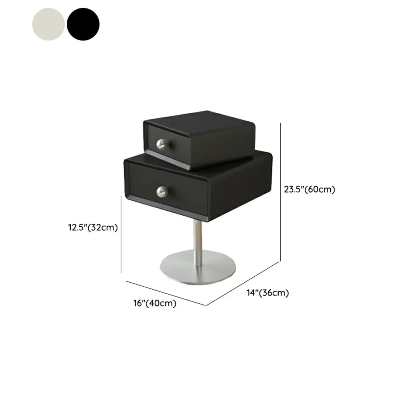 Modern Metal Wood Rotatable 2-Drawer Nightstand #size