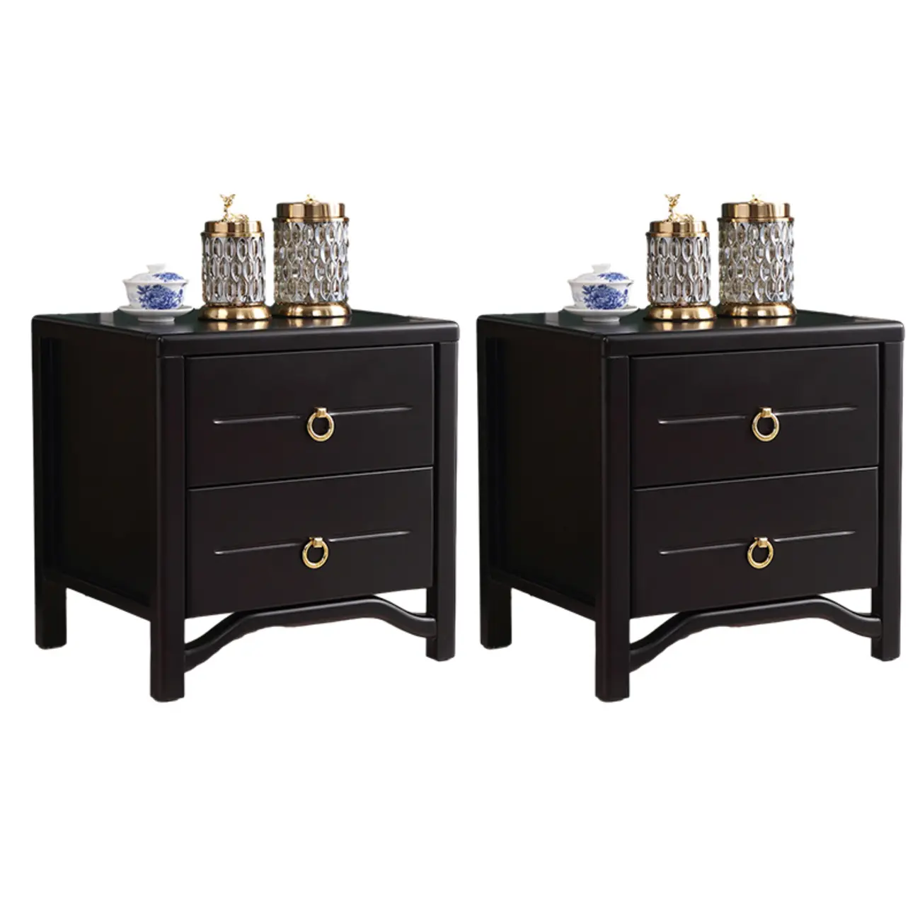 Bedroom Black Wooden 2-Drawer Narrow Nightstand Image - 10 | homeyfad