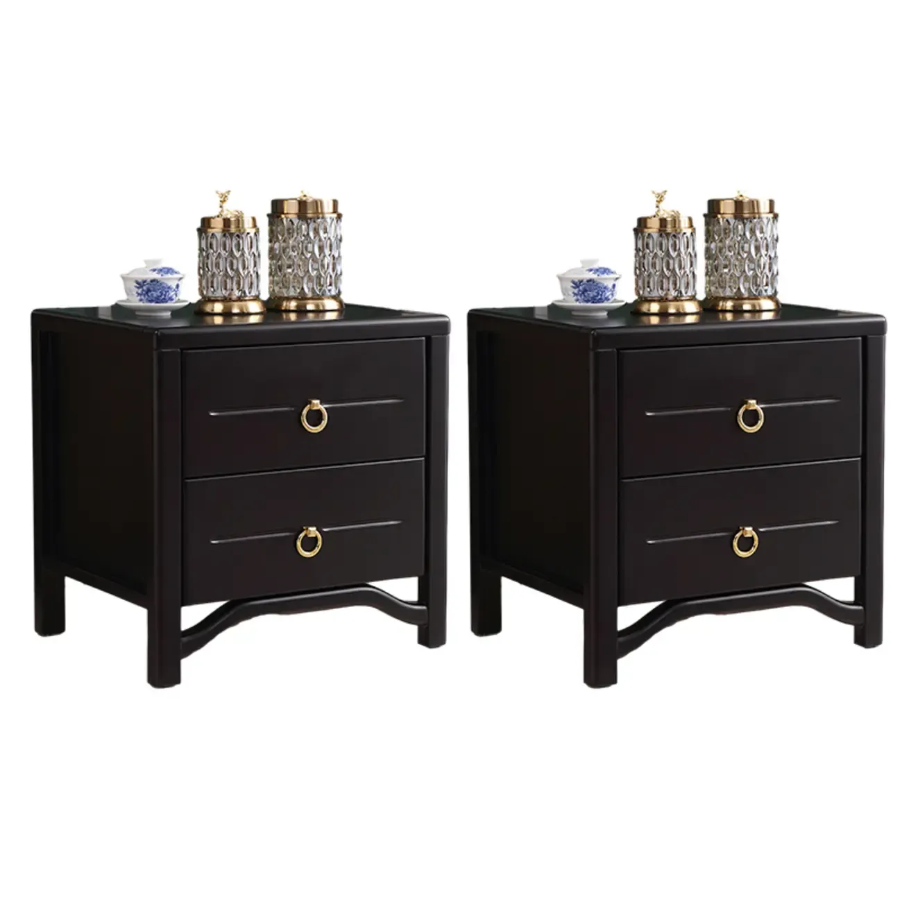 Bedroom Black Wooden 2-Drawer Narrow Nightstand Image - 10