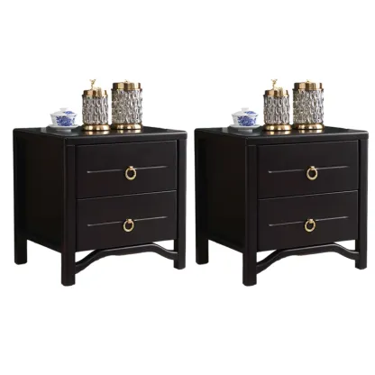 Bedroom Black Wooden 2-Drawer Narrow Nightstand Image - 10