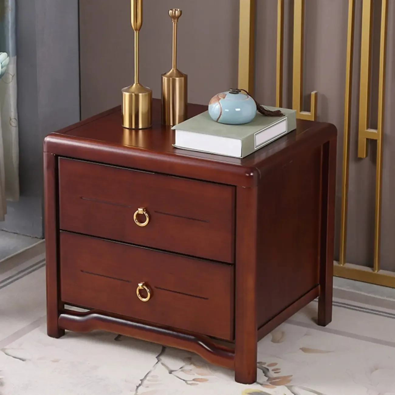 Bedroom Black Wooden 2-Drawer Narrow Nightstand Image - 2