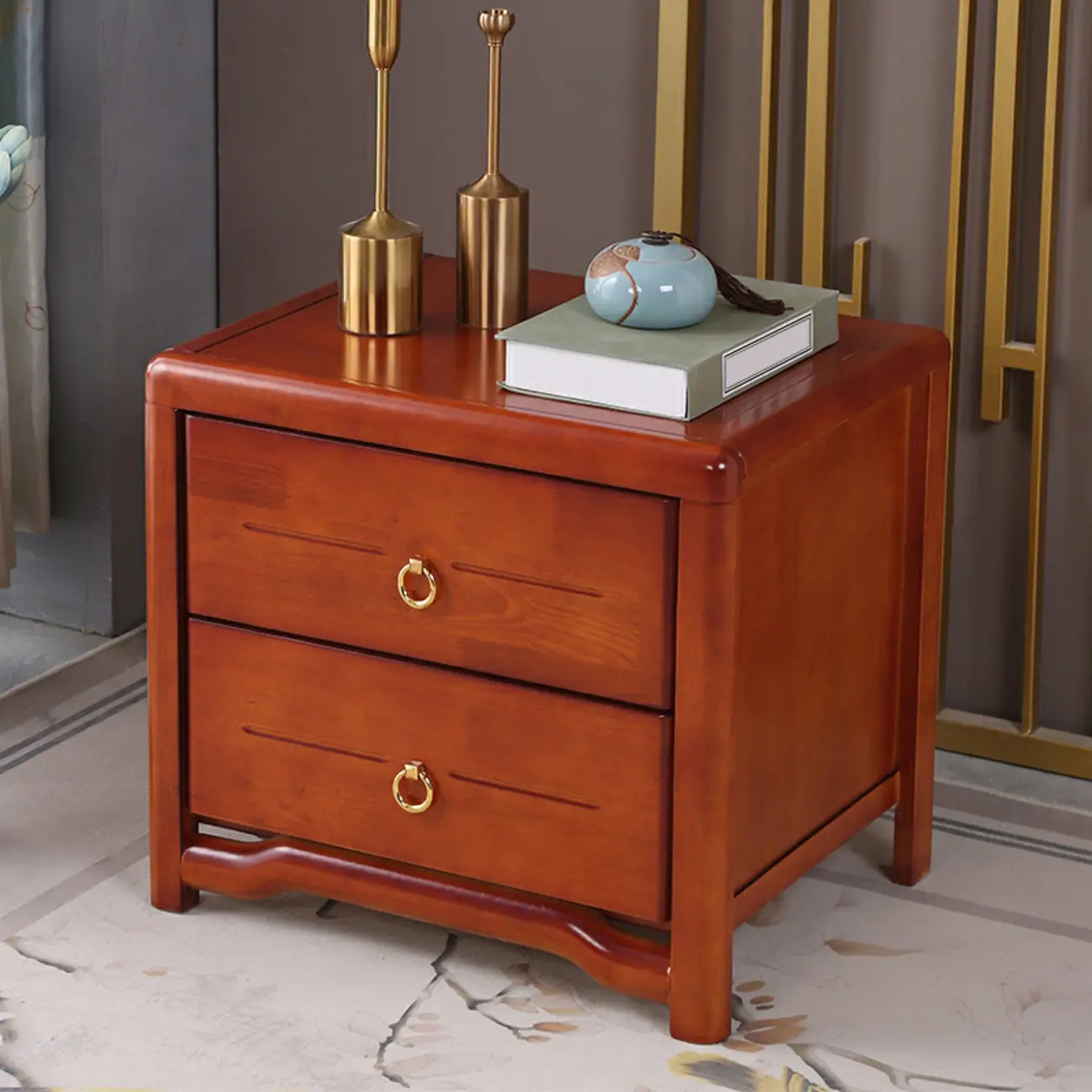 Bedroom Black Wooden 2-Drawer Narrow Nightstand Image - 5 | homeyfad