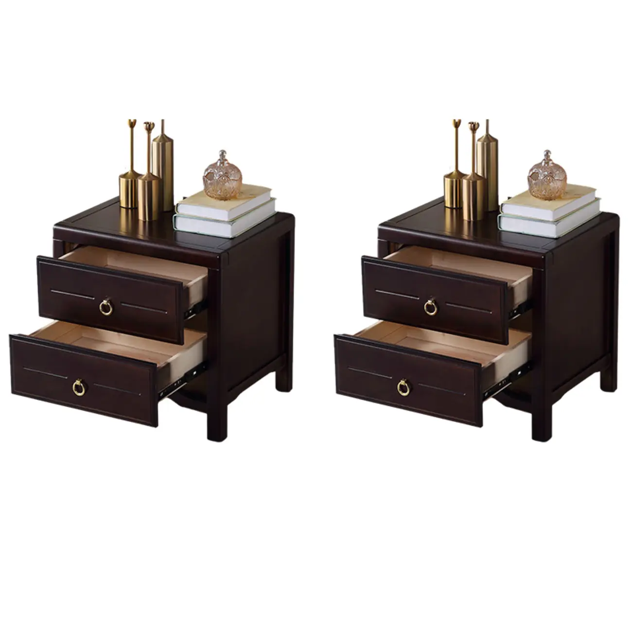 Bedroom Black Wooden 2-Drawer Narrow Nightstand Image - 12 | homeyfad