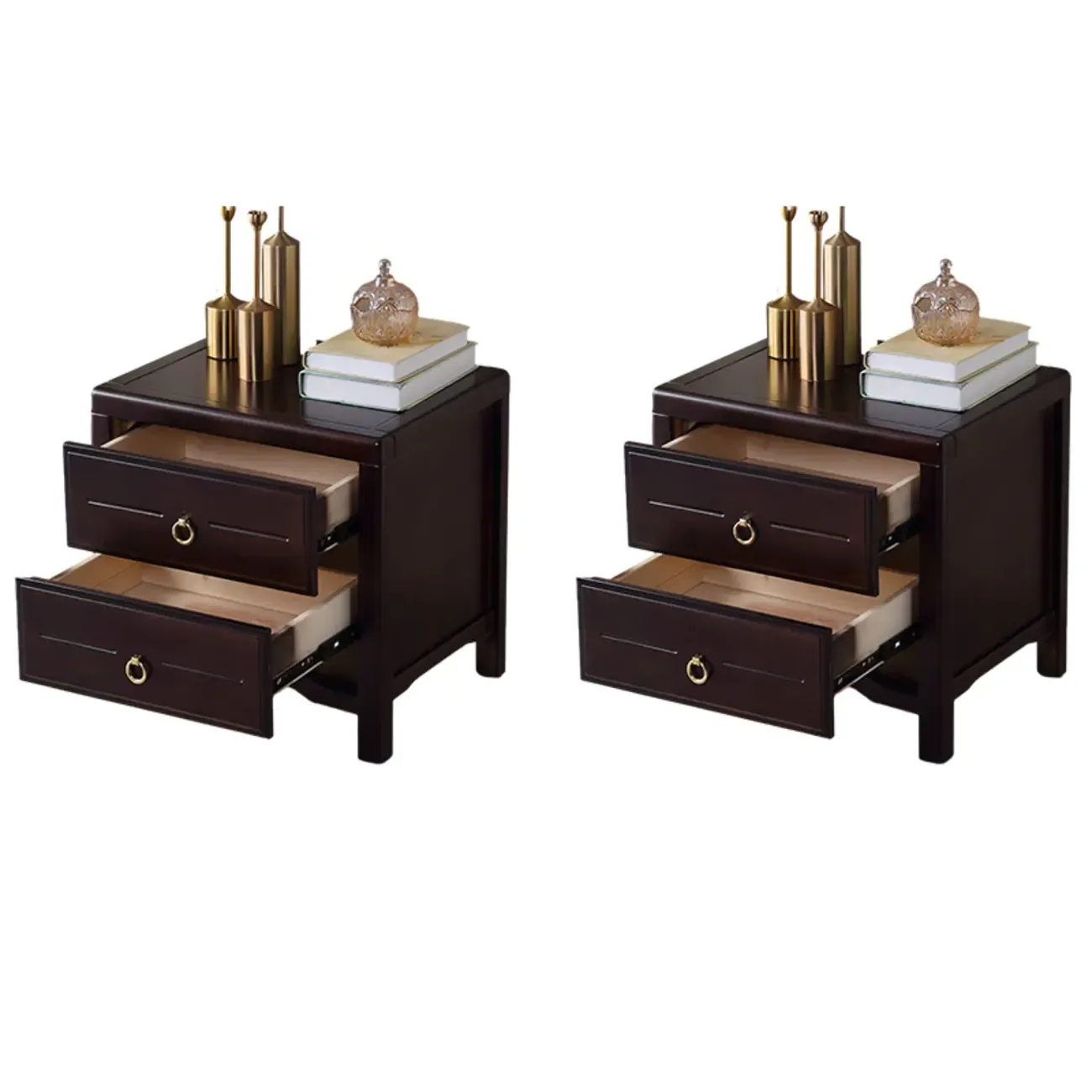 Bedroom Black Wooden 2-Drawer Narrow Nightstand Image - 12