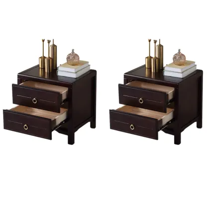 Bedroom Black Wooden 2-Drawer Narrow Nightstand Image - 12