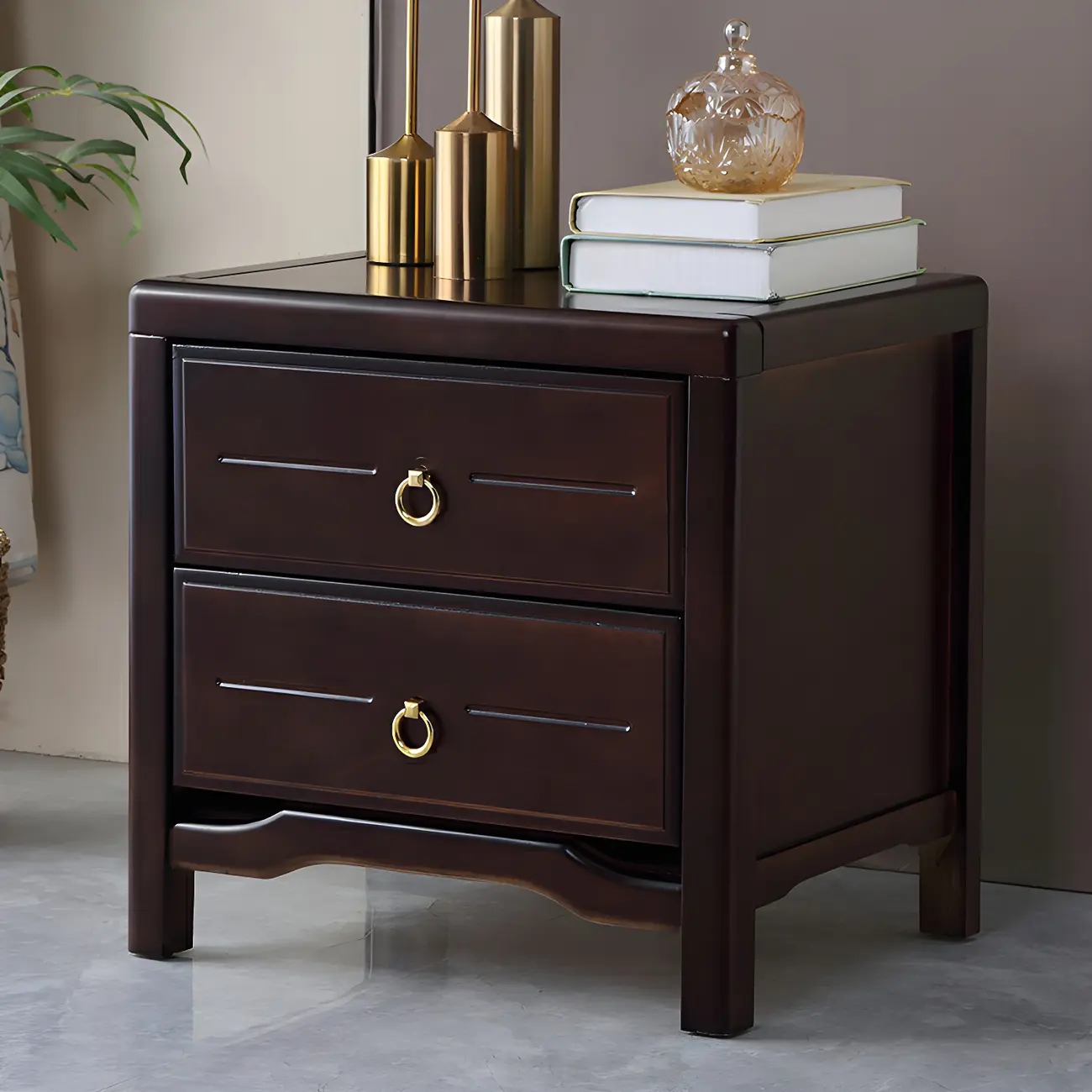 Bedroom Black Wooden 2-Drawer Narrow Nightstand Image - 4 | homeyfad