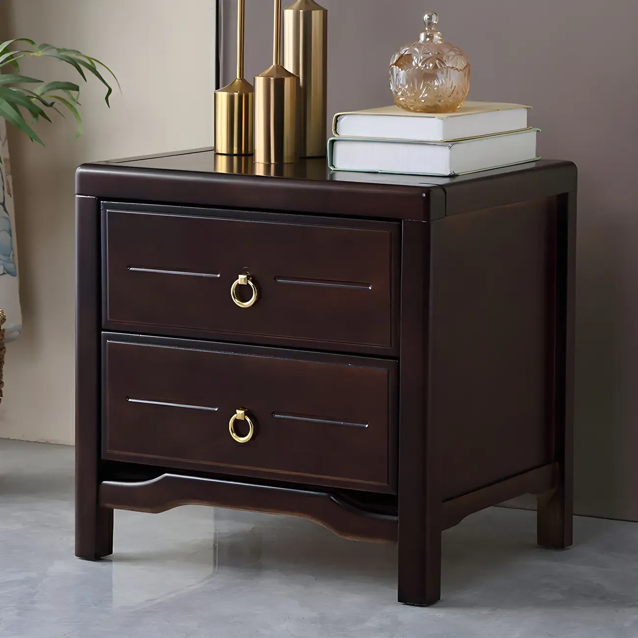 Bedroom Black Wooden 2-Drawer Narrow Nightstand Image - 4
