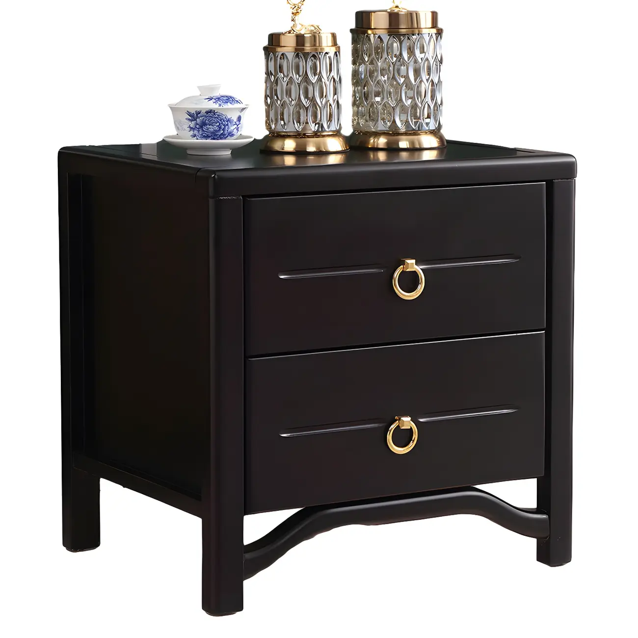 Bedroom Black Wooden 2-Drawer Narrow Nightstand Image - 13 | homeyfad