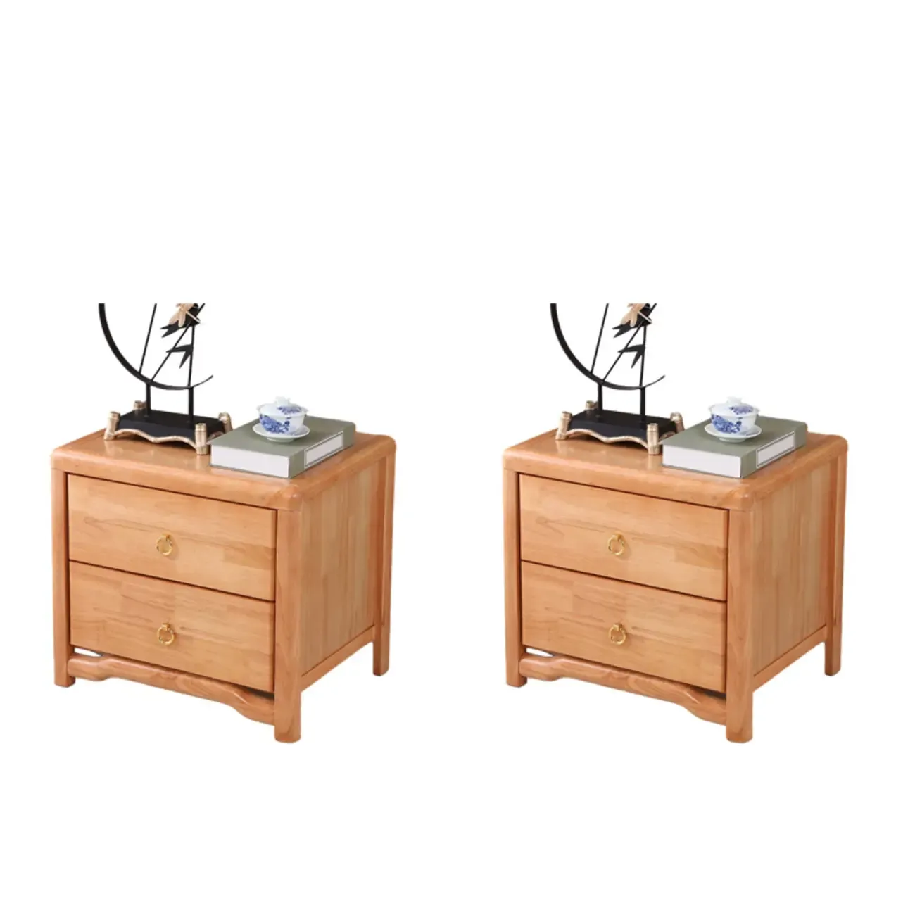 Bedroom Black Wooden 2-Drawer Narrow Nightstand Image - 14