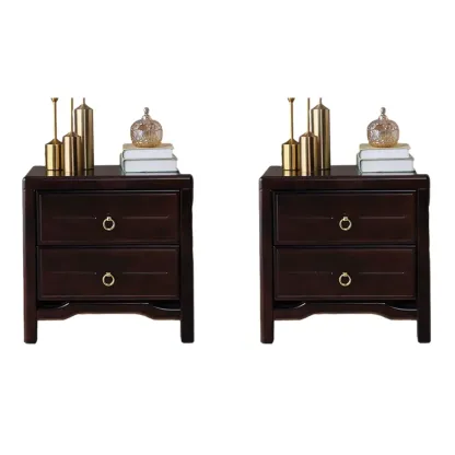 Bedroom Black Wooden 2-Drawer Narrow Nightstand Image - 16