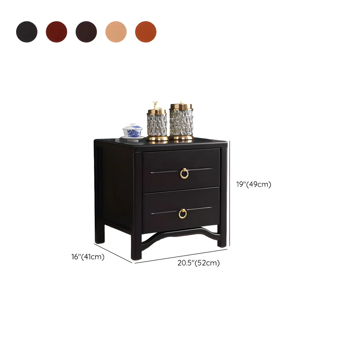 Bedroom Black Wooden 2-Drawer Narrow Nightstand #size | homeyfad