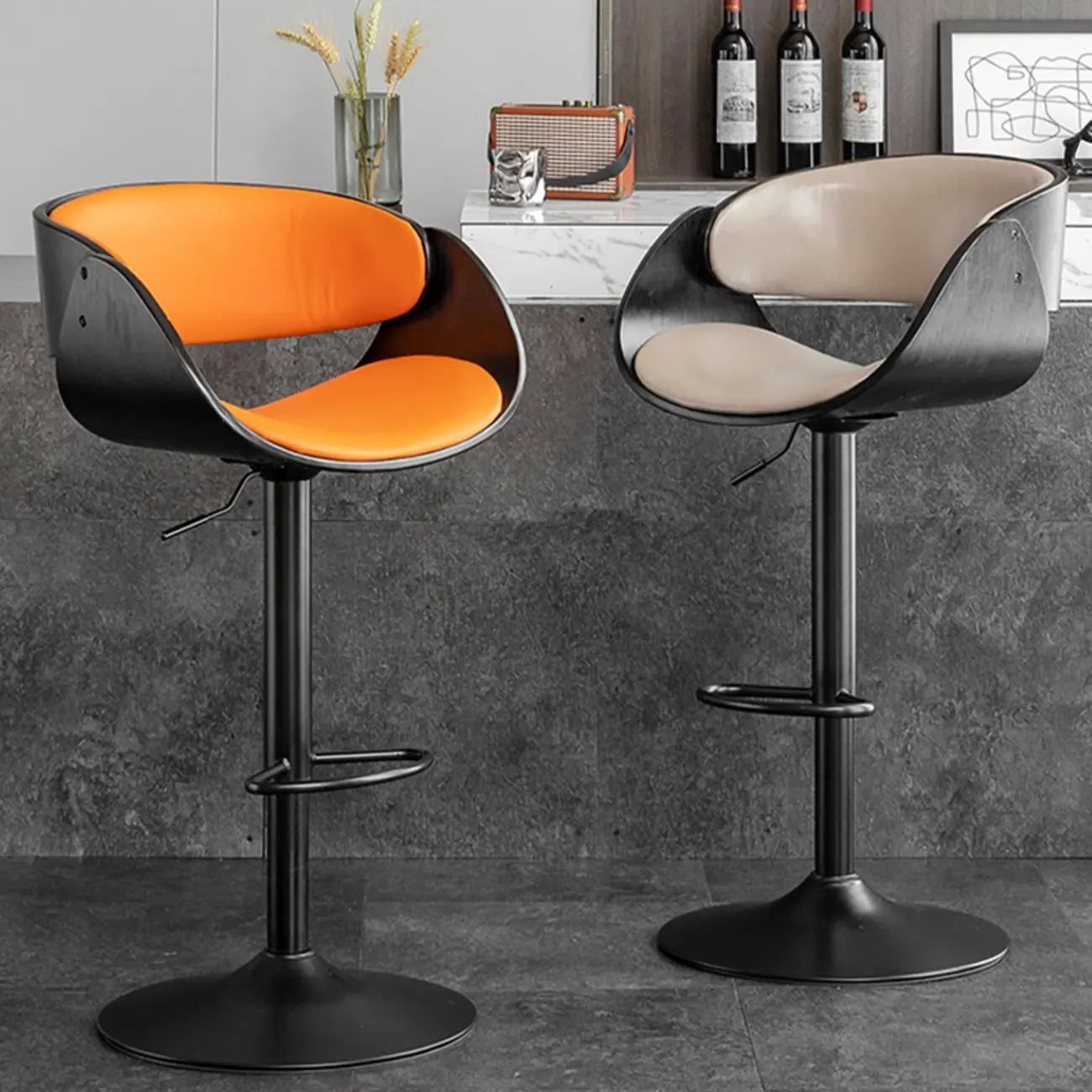 Contemporary Leather Swivel Bar Stools with Arm for Home Bar Image - 1 | homeyfad