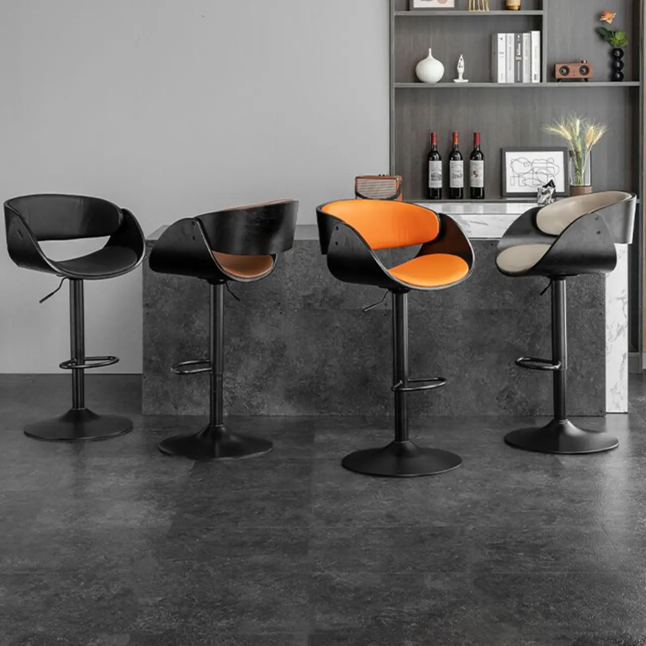 Contemporary Leather Swivel Bar Stools with Arm for Home Bar Image - 3 | homeyfad