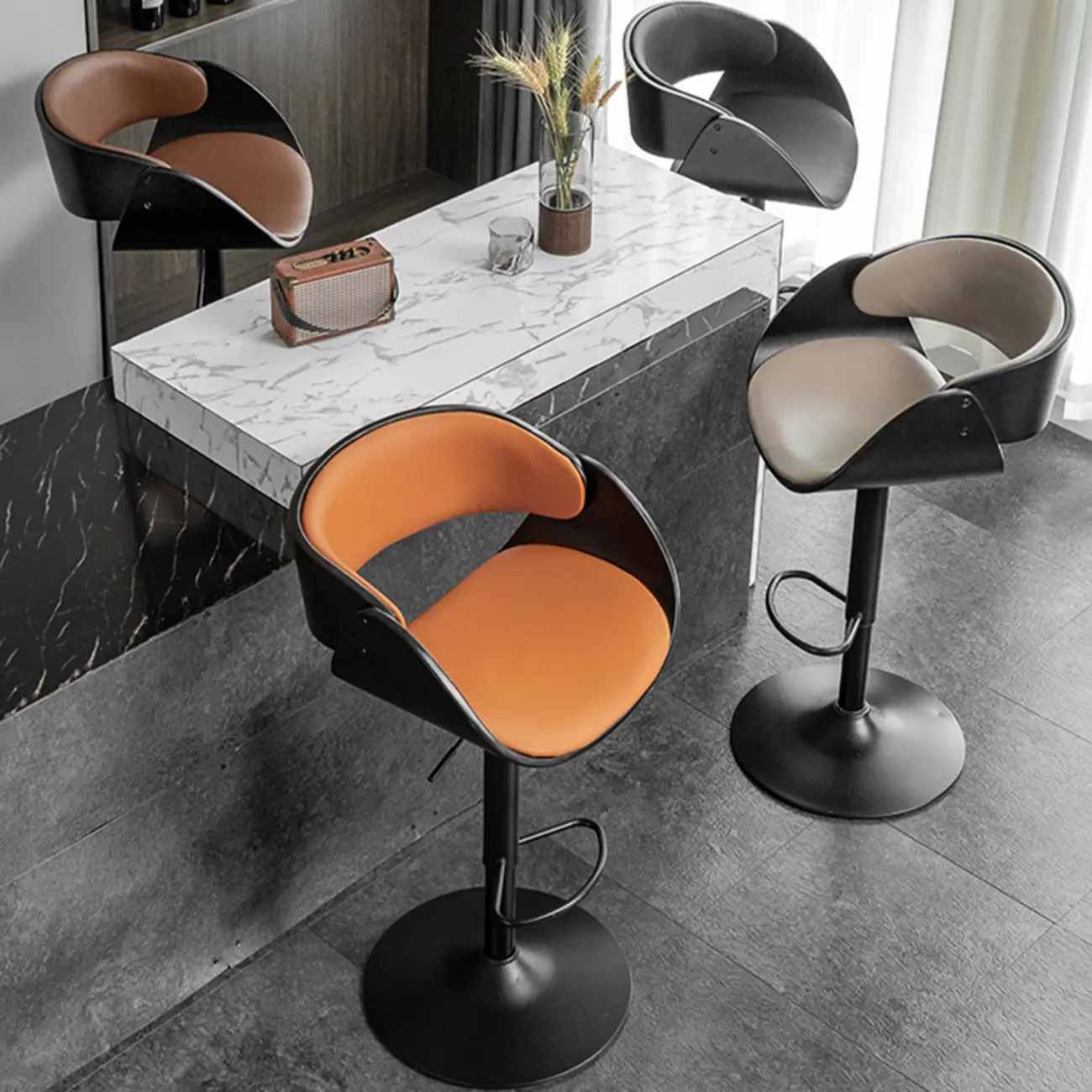 Contemporary Leather Swivel Bar Stools with Arm for Home Bar Image - 2 | homeyfad
