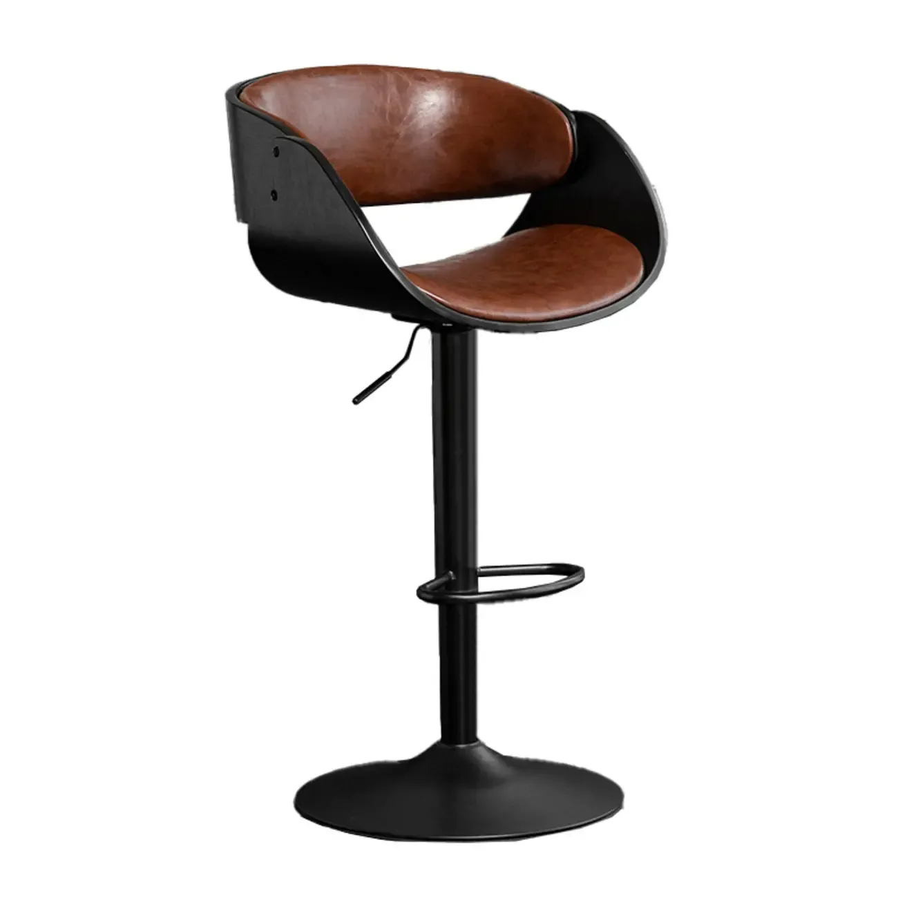 Contemporary Leather Swivel Bar Stools with Arm for Home Bar Image - 5