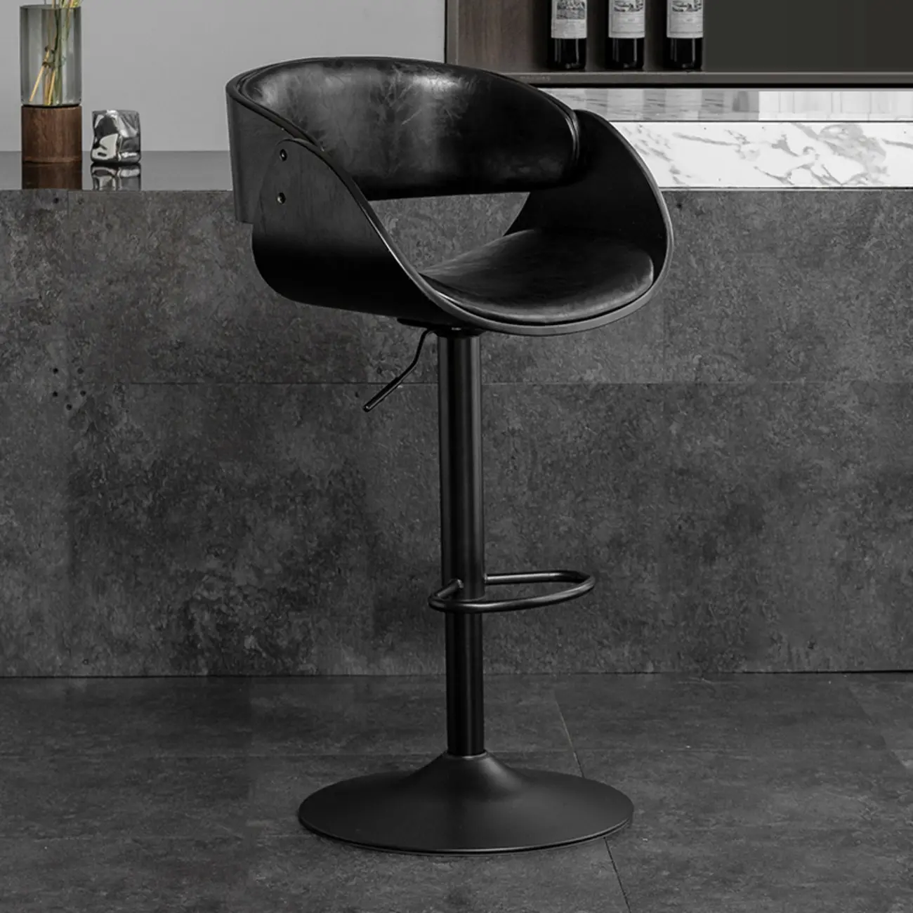 Contemporary Leather Swivel Bar Stools with Arm for Home Bar Image - 7 | homeyfad