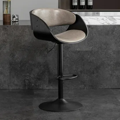 Contemporary Leather Swivel Bar Stools with Arm for Home Bar Image - 8