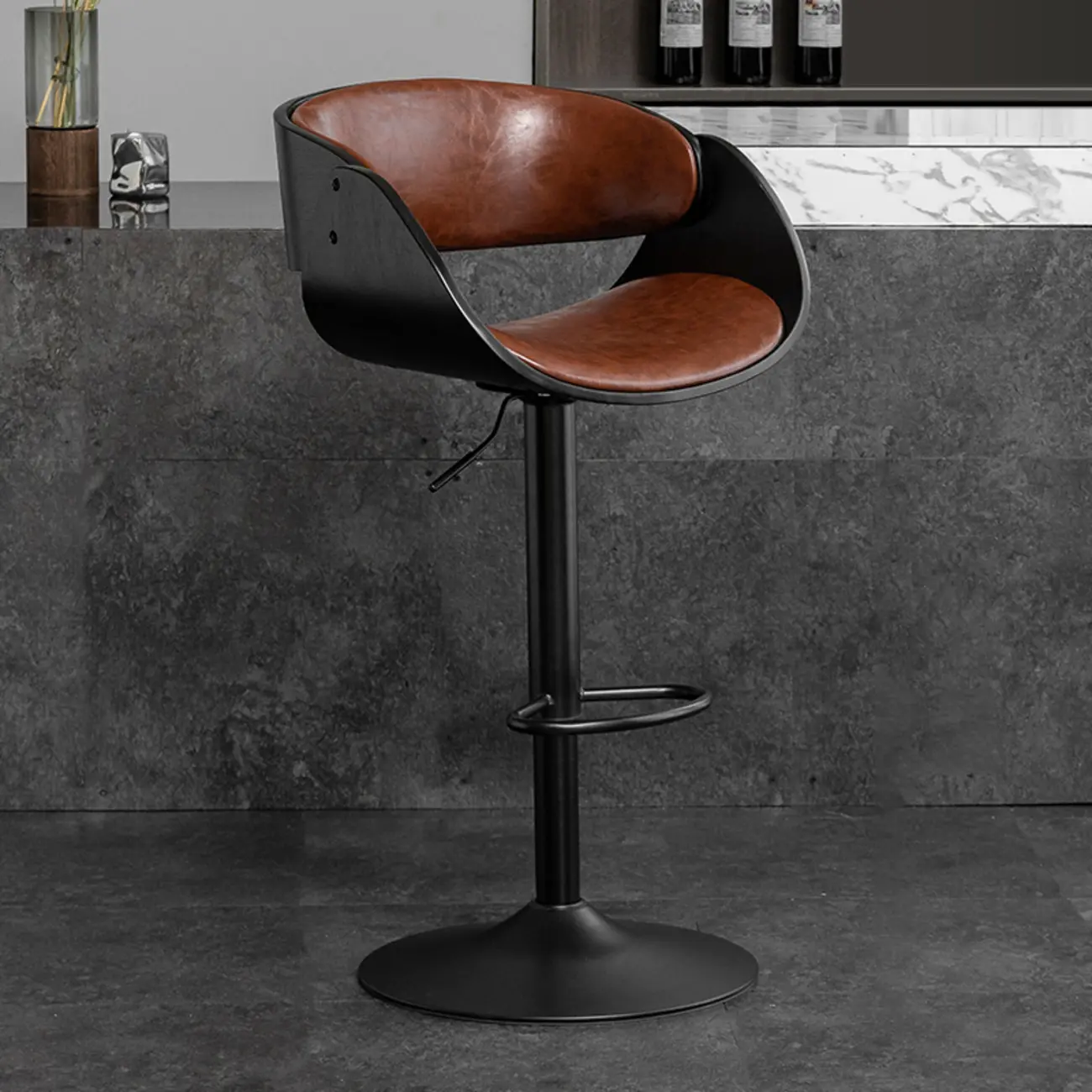 Contemporary Leather Swivel Bar Stools with Arm for Home Bar Image - 9 | homeyfad