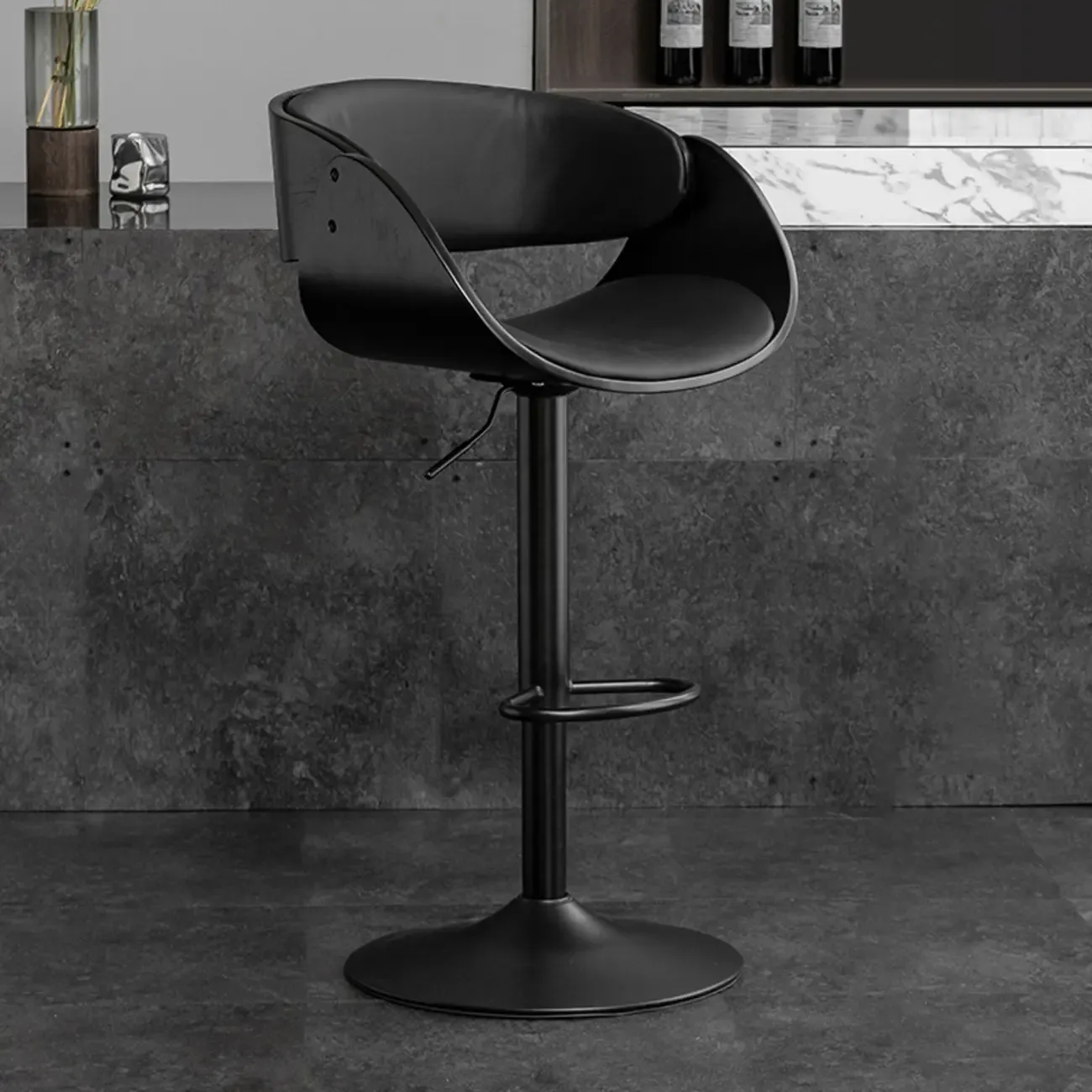 Contemporary Leather Swivel Bar Stools with Arm for Home Bar Image - 10