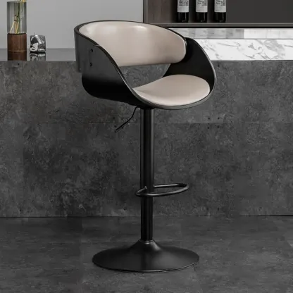 Contemporary Leather Swivel Bar Stools with Arm for Home Bar Image - 11
