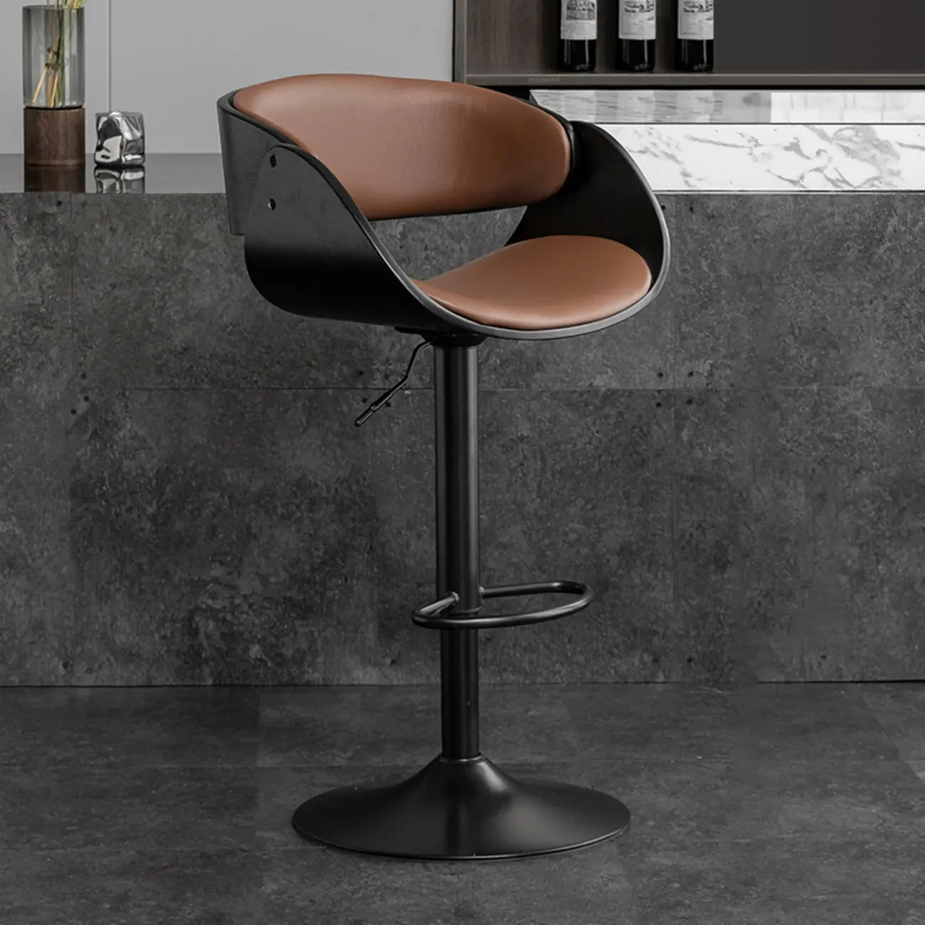 Contemporary Leather Swivel Bar Stools with Arm for Home Bar Image - 12 | homeyfad