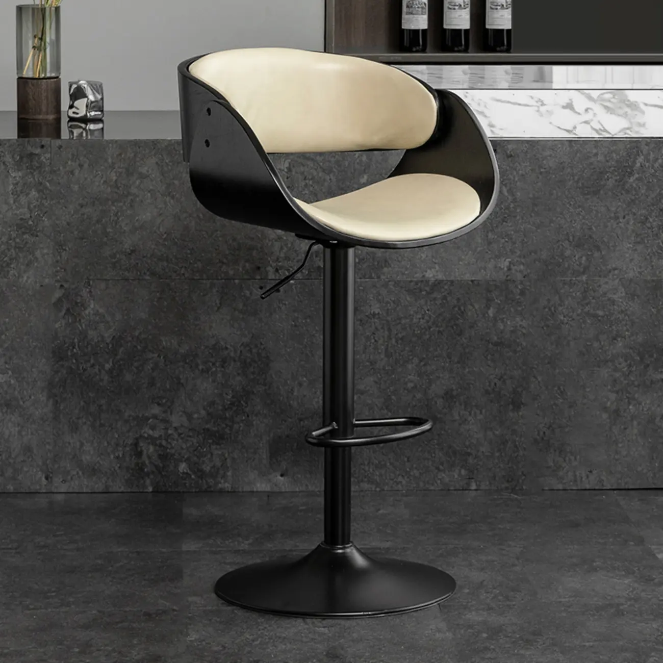 Contemporary Leather Swivel Bar Stools with Arm for Home Bar Image - 13 | homeyfad