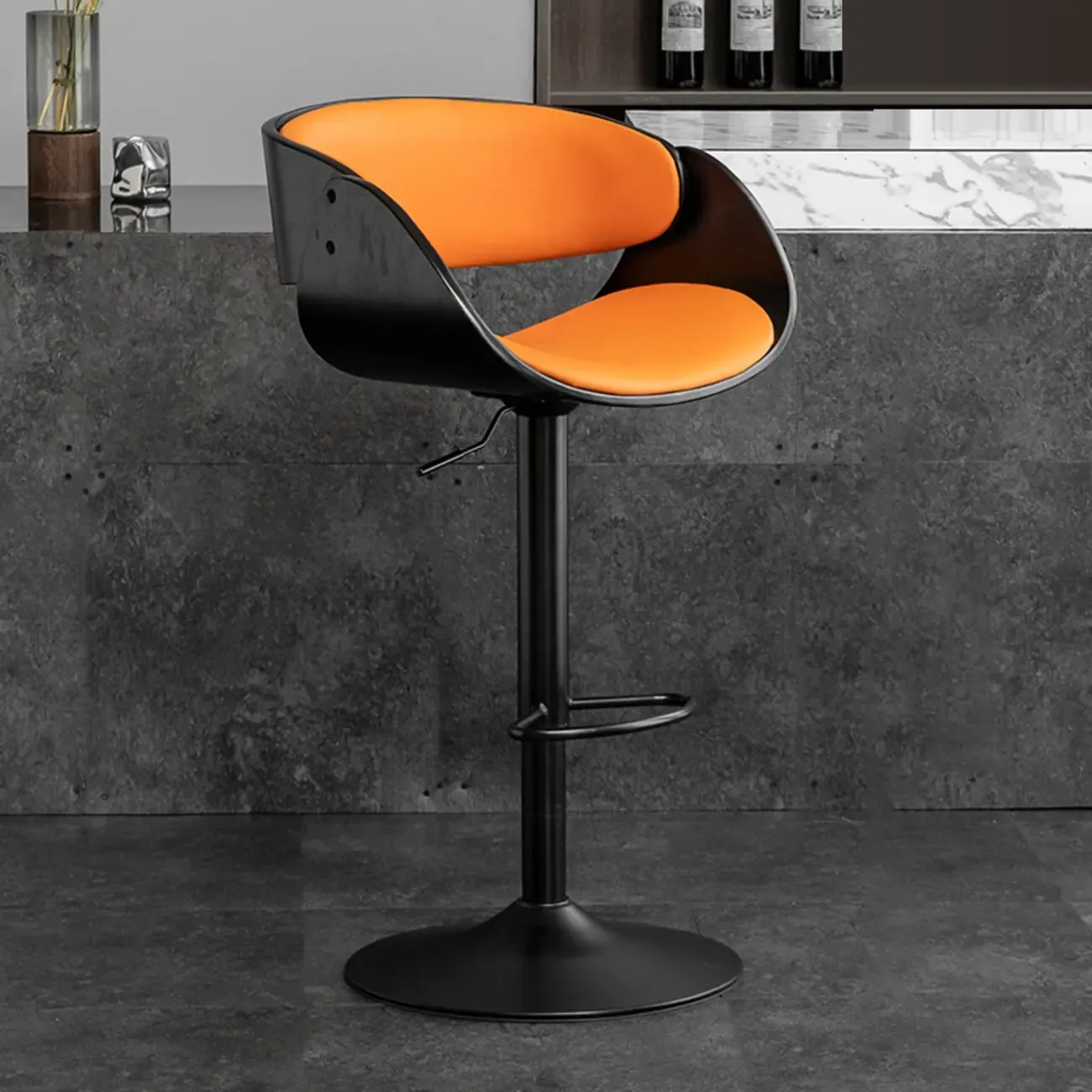 Contemporary Leather Swivel Bar Stools with Arm for Home Bar Image - 14