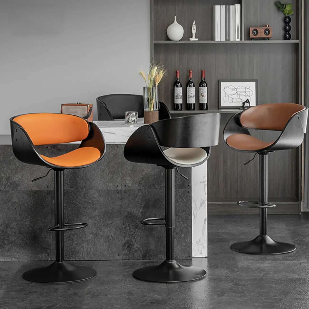 Contemporary Leather Swivel Bar Stools with Arm for Home Bar Image - 15 | homeyfad