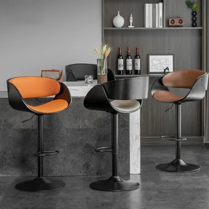 Contemporary Leather Swivel Bar Stools with Arm for Home Bar Image - 15
