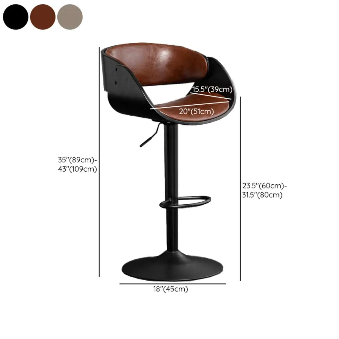 Contemporary Leather Swivel Bar Stools with Arm for Home Bar Image - 17
