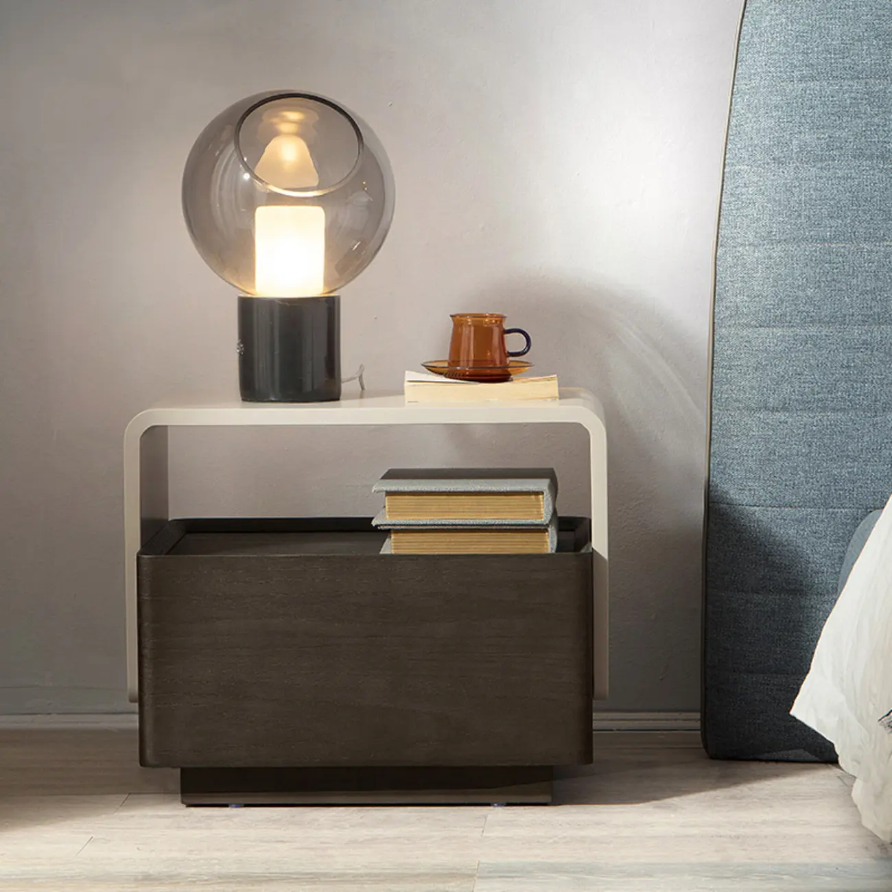 Chic Manufactured Wood Shelf & Drawer Nightstand Image - 1 | homeyfad