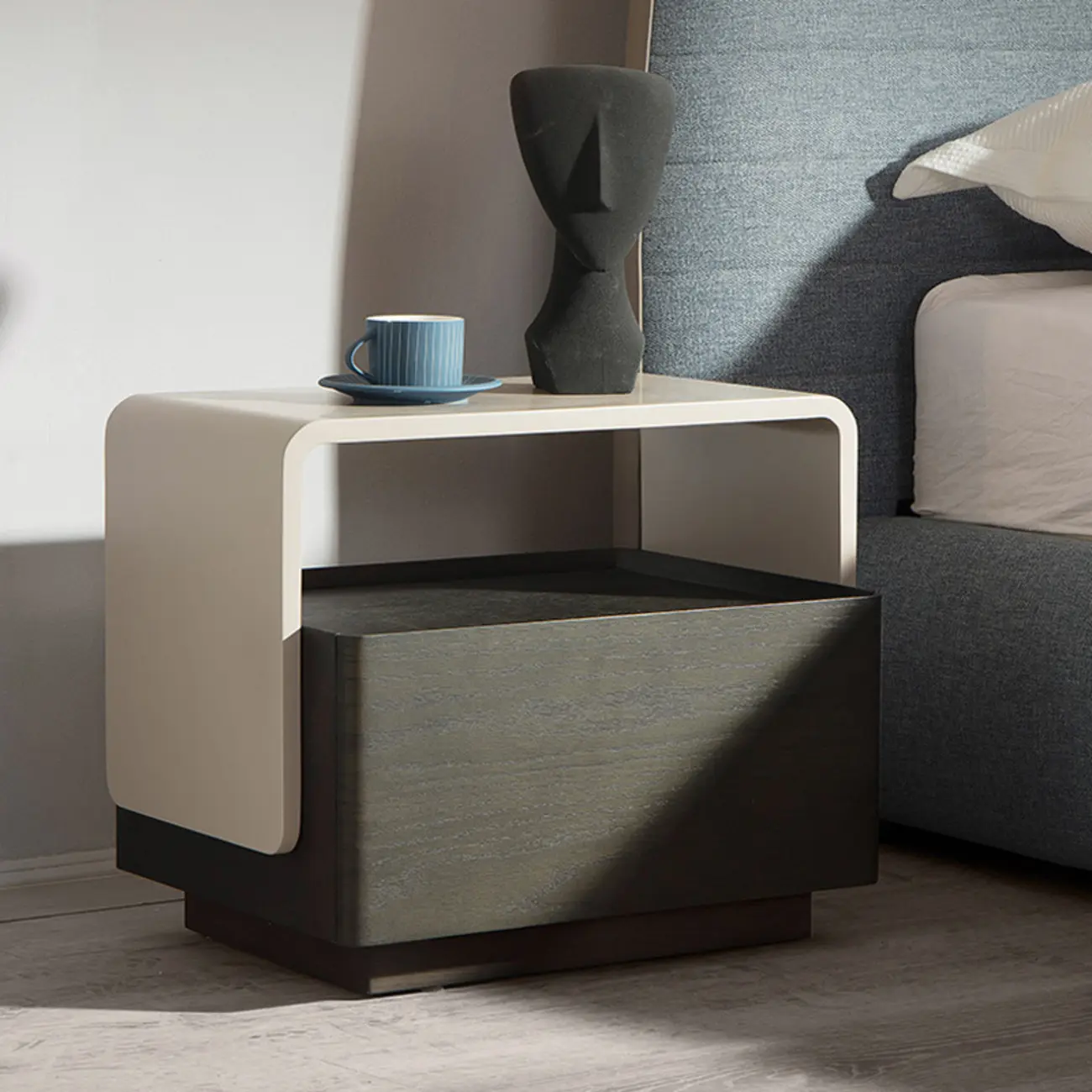 Chic Manufactured Wood Shelf & Drawer Nightstand Image - 2 | homeyfad