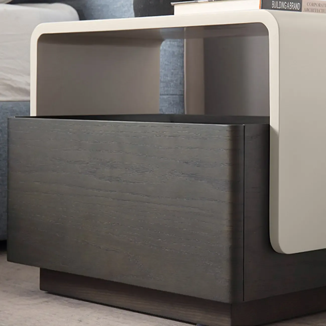 Chic Manufactured Wood Shelf & Drawer Nightstand Image - 12