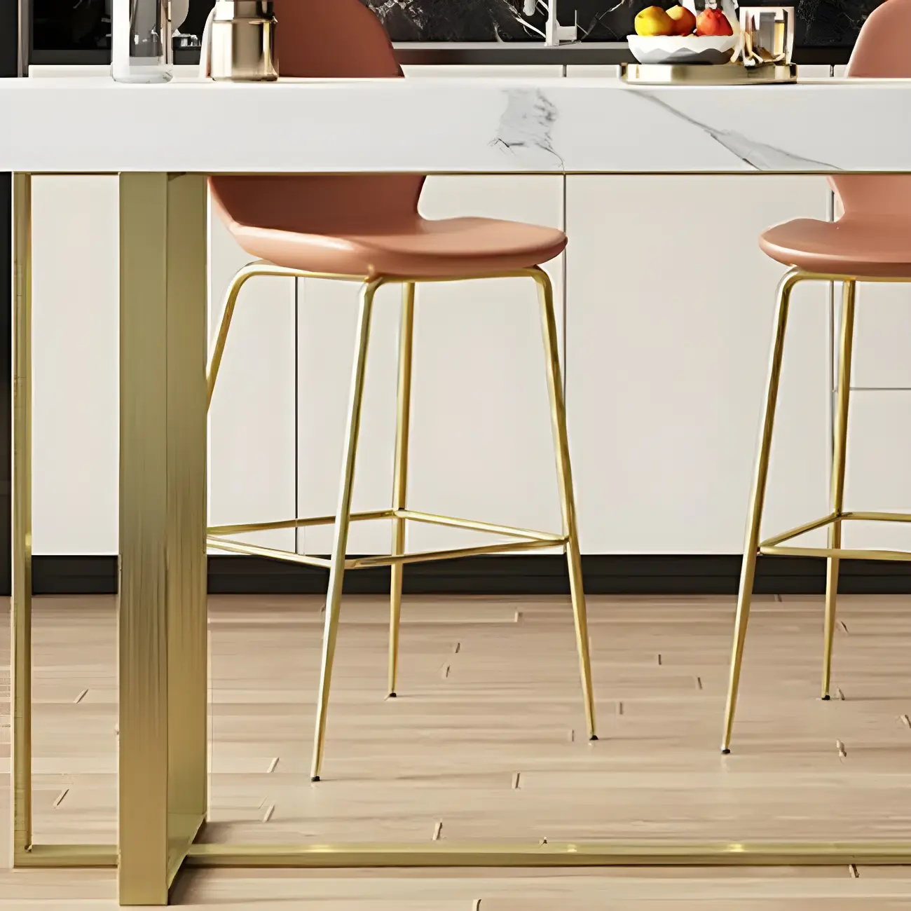 Glamorous White Stone Top Gold Metal Trestle Bar Table Image - 10 | homeyfad