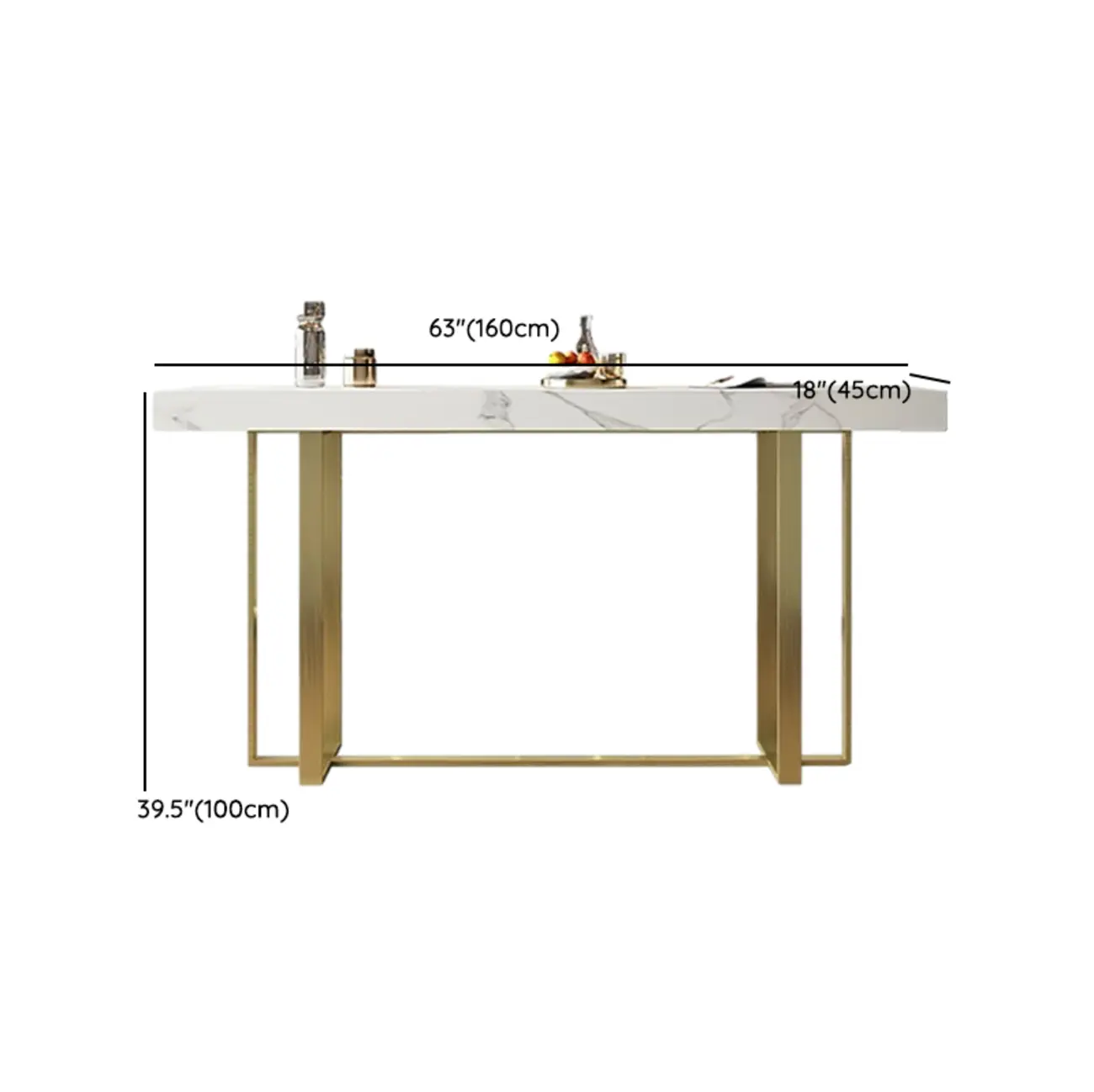 Glamorous White Stone Top Gold Metal Trestle Bar Table #size | homeyfad