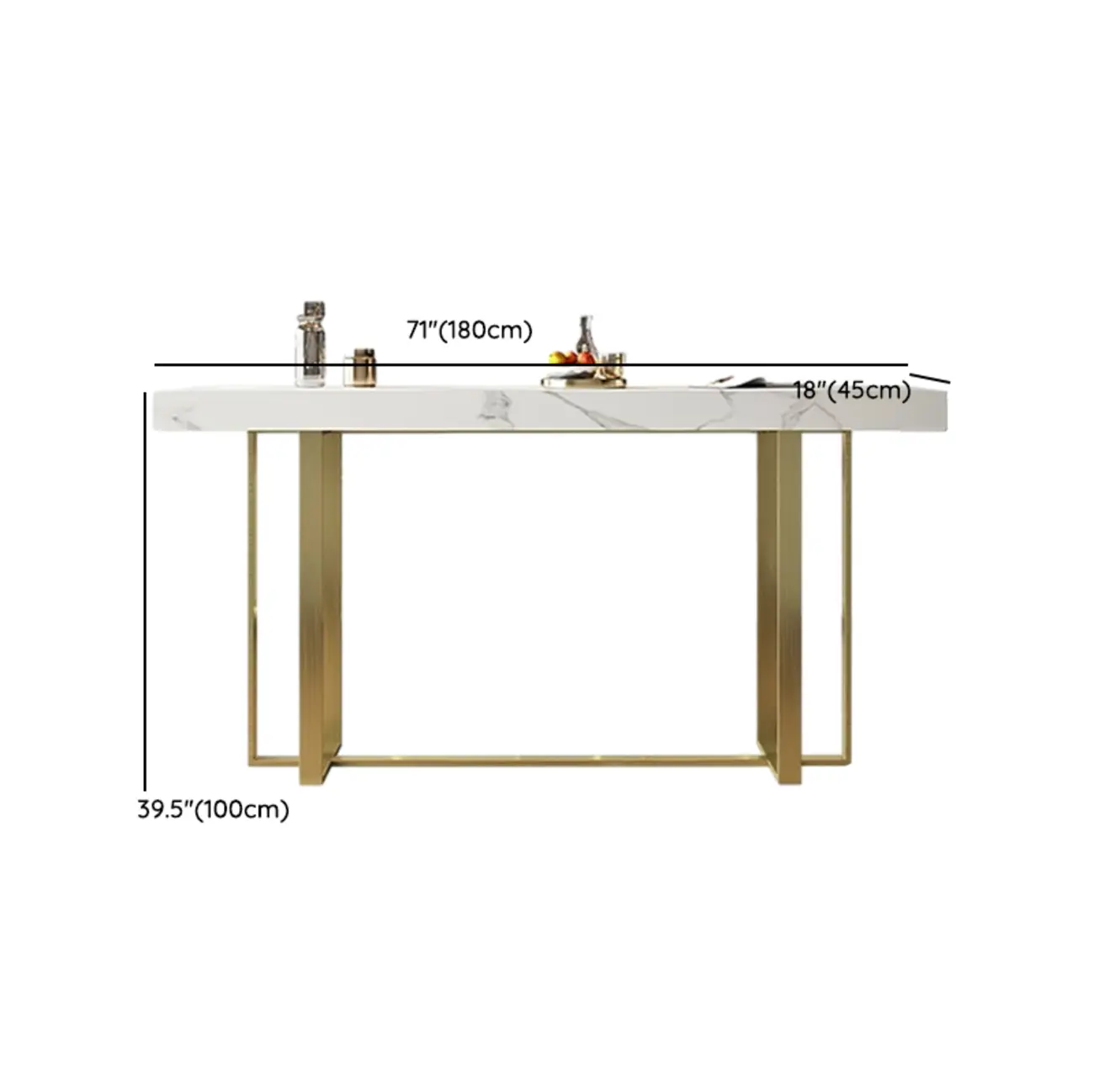 Glamorous White Stone Top Gold Metal Trestle Bar Table Image - 12 | homeyfad