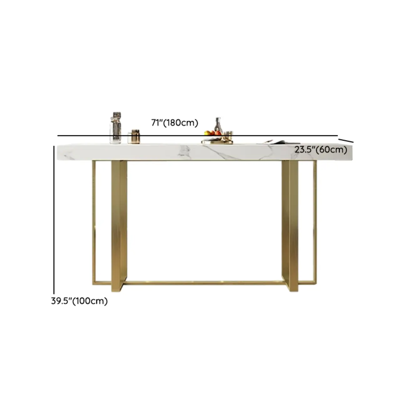 Glamorous White Stone Top Gold Metal Trestle Bar Table Image - 15 | homeyfad