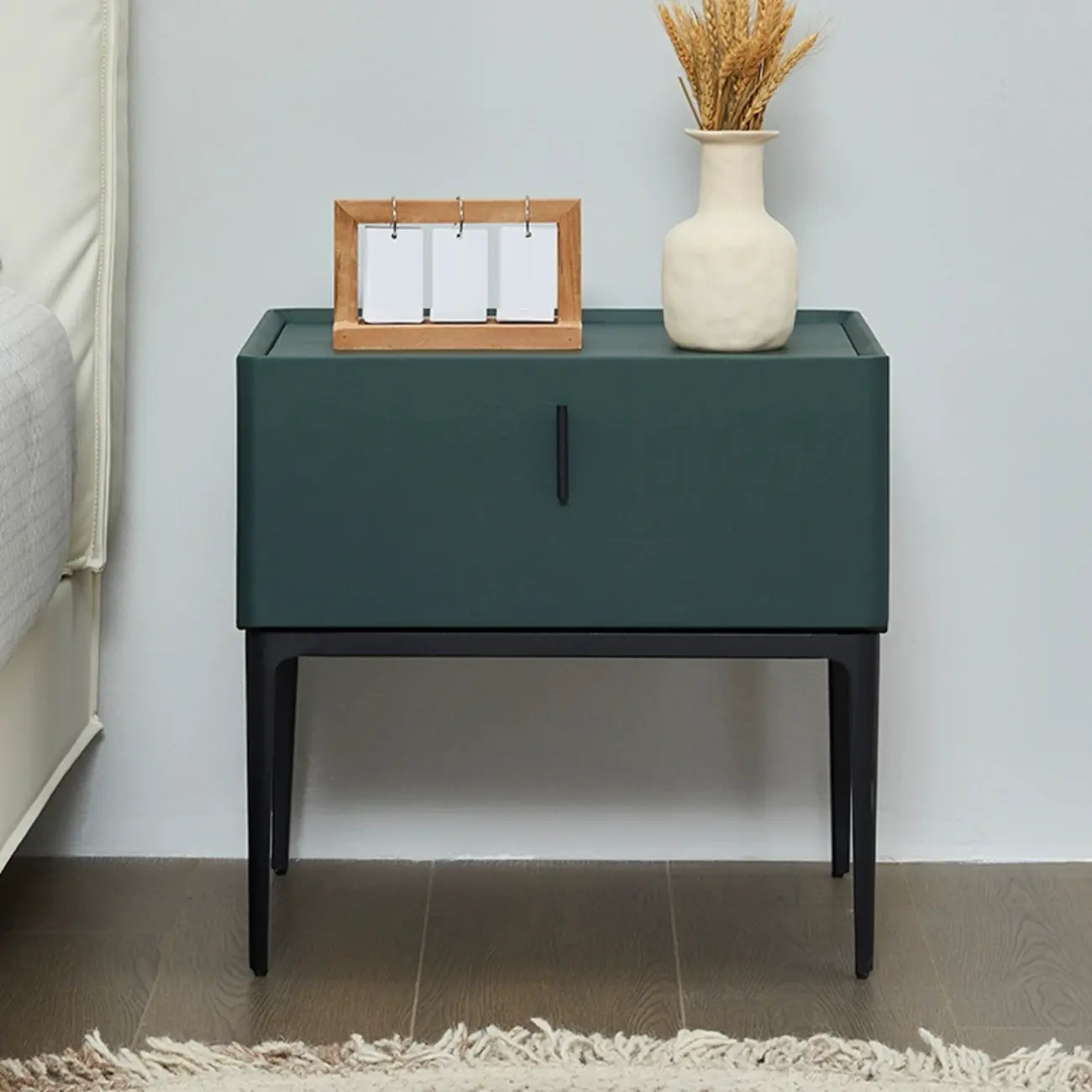 Contemporary Beige Faux Leather 4-Leg Drawer Nightstand Image - 3 | homeyfad