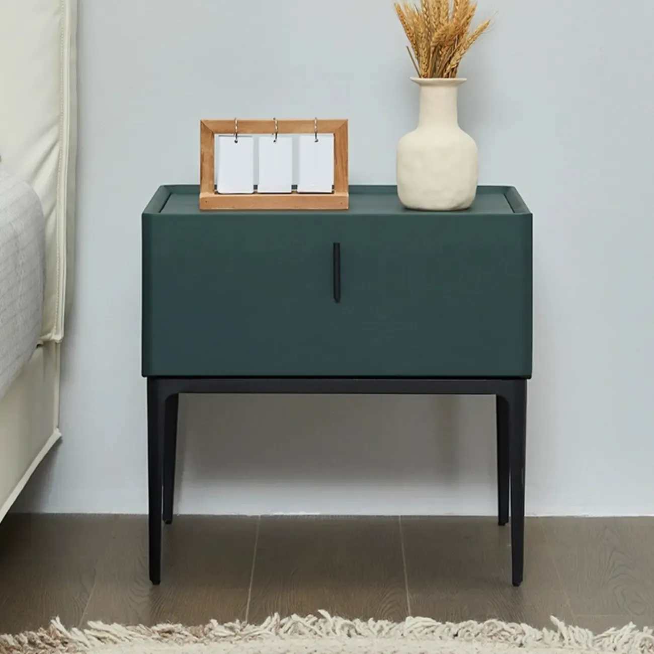 Contemporary Beige Faux Leather 4-Leg Drawer Nightstand Image - 3