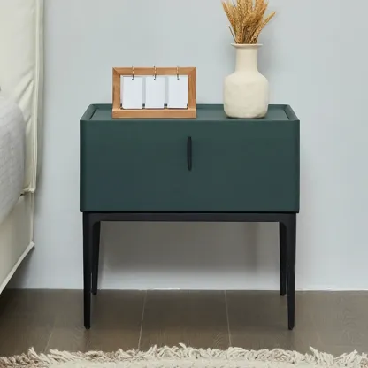 Contemporary Beige Faux Leather 4-Leg Drawer Nightstand Image - 3