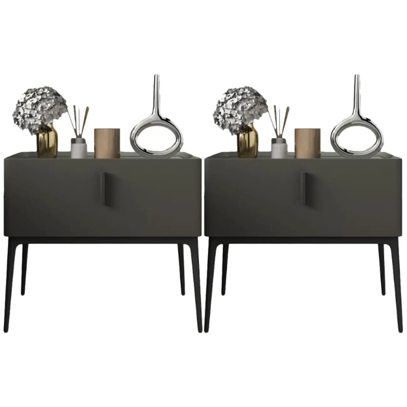 Contemporary Beige Faux Leather 4-Leg Drawer Nightstand Image - 10 | homeyfad