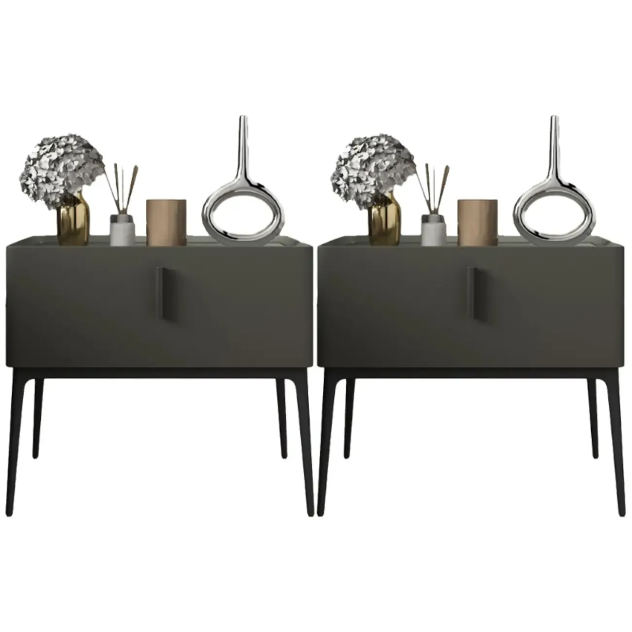 Contemporary Beige Faux Leather 4-Leg Drawer Nightstand Image - 10