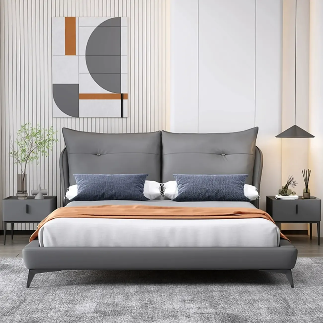 Contemporary Beige Faux Leather 4-Leg Drawer Nightstand Image - 9