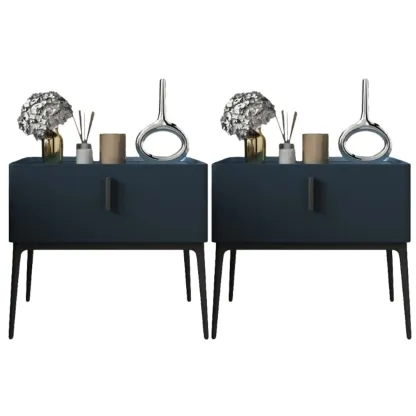 Contemporary Beige Faux Leather 4-Leg Drawer Nightstand Image - 11