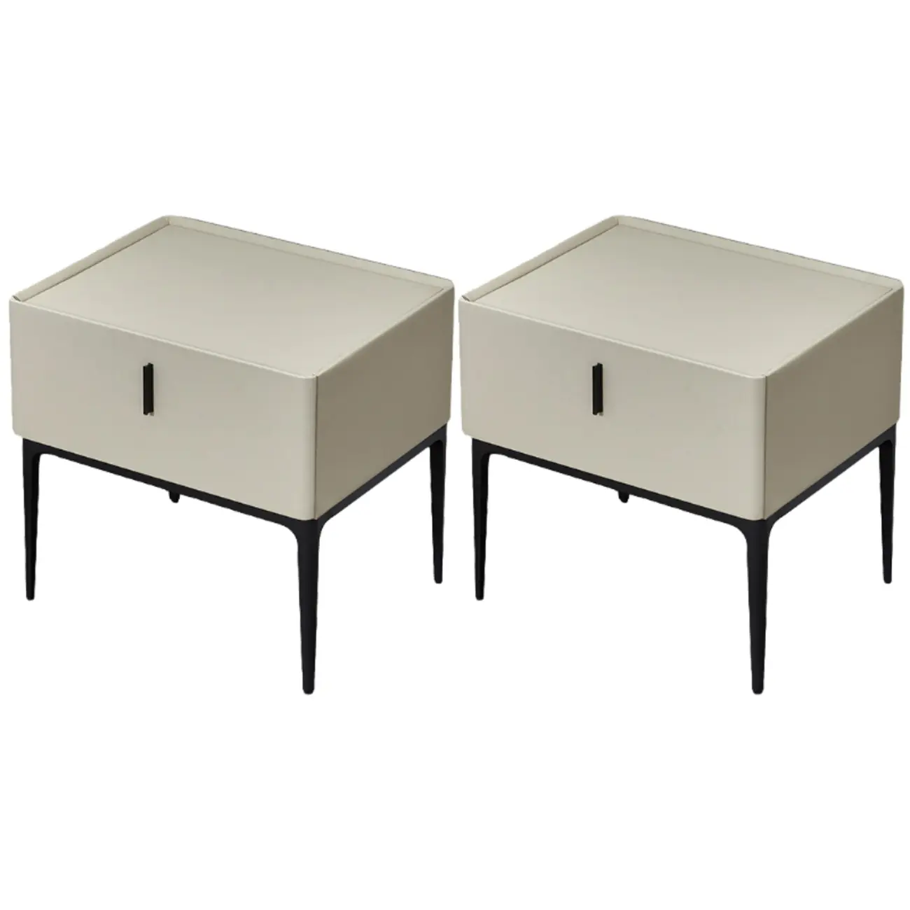 Contemporary Beige Faux Leather 4-Leg Drawer Nightstand Image - 13 | homeyfad
