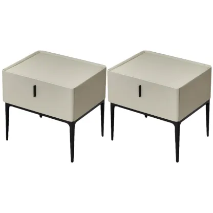 Contemporary Beige Faux Leather 4-Leg Drawer Nightstand Image - 13