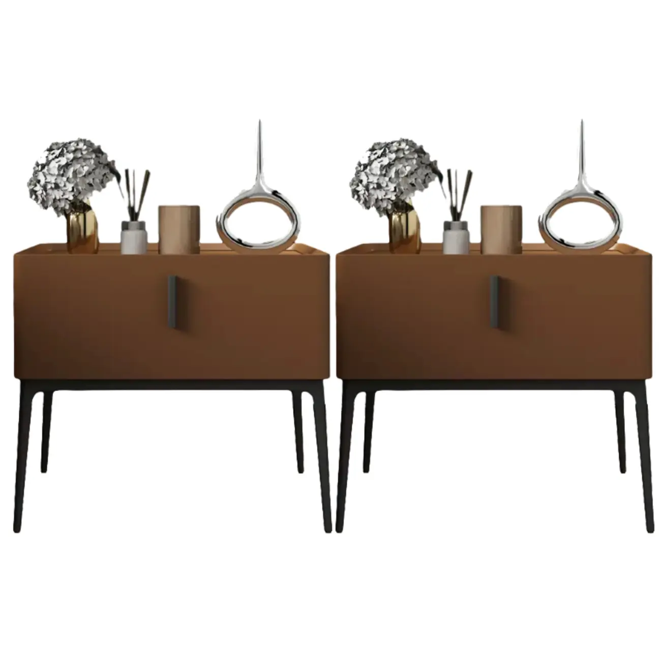 Contemporary Beige Faux Leather 4-Leg Drawer Nightstand Image - 14 | homeyfad