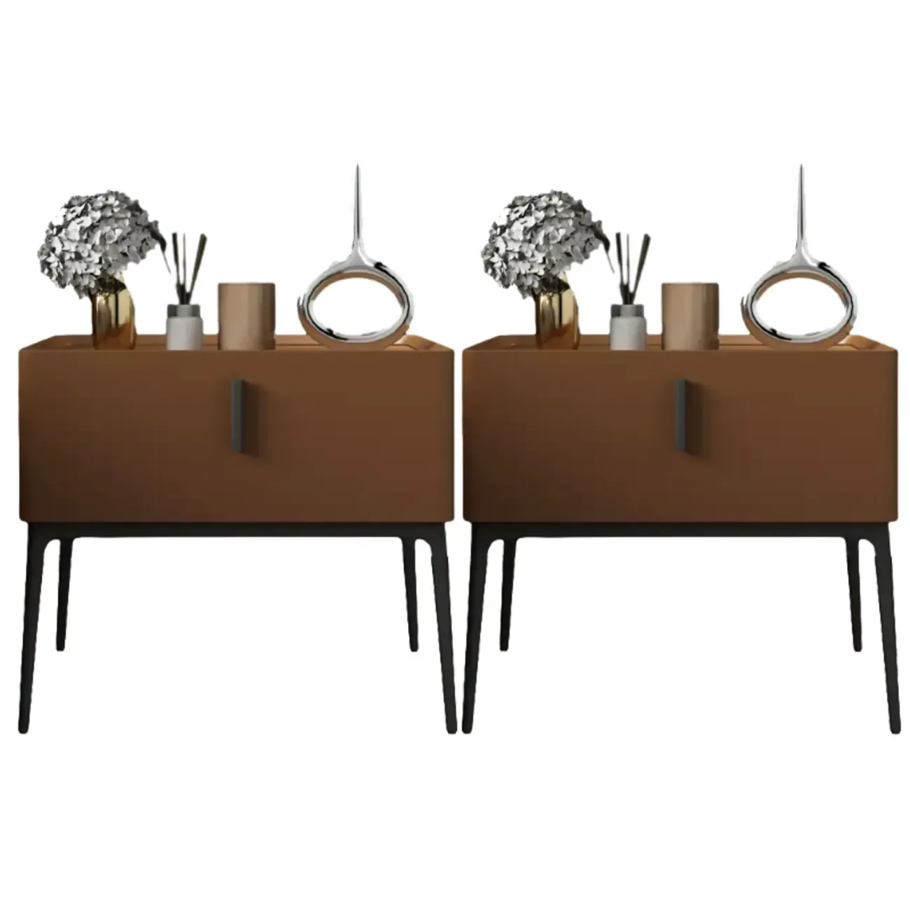 Contemporary Beige Faux Leather 4-Leg Drawer Nightstand Image - 14