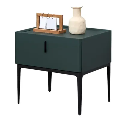 Contemporary Beige Faux Leather 4-Leg Drawer Nightstand Image - 15